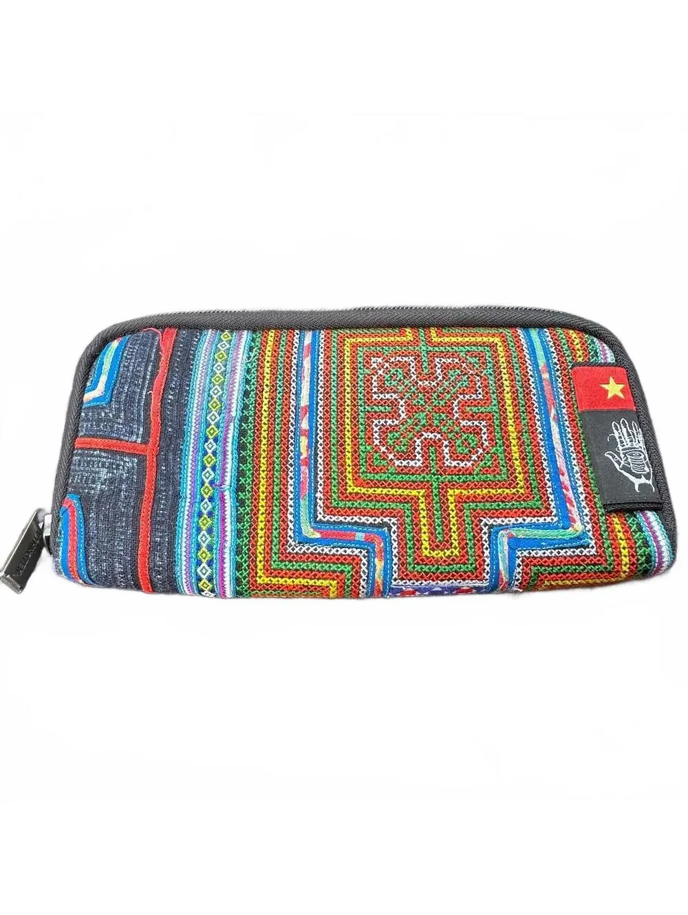 Ethnotek Multicolor Patterned Zip Wallet with Hand Embroidery